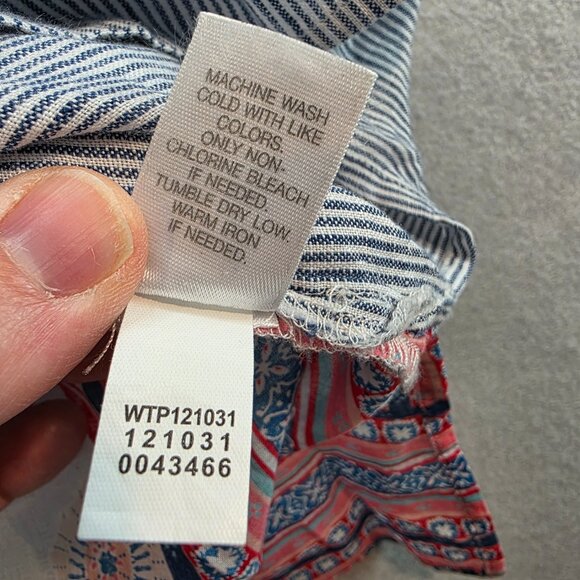 J. Jill Linen Cotton Mixed Media Pearlescent Button Front Bohemian Floral Blouse - Picture 8 of 10